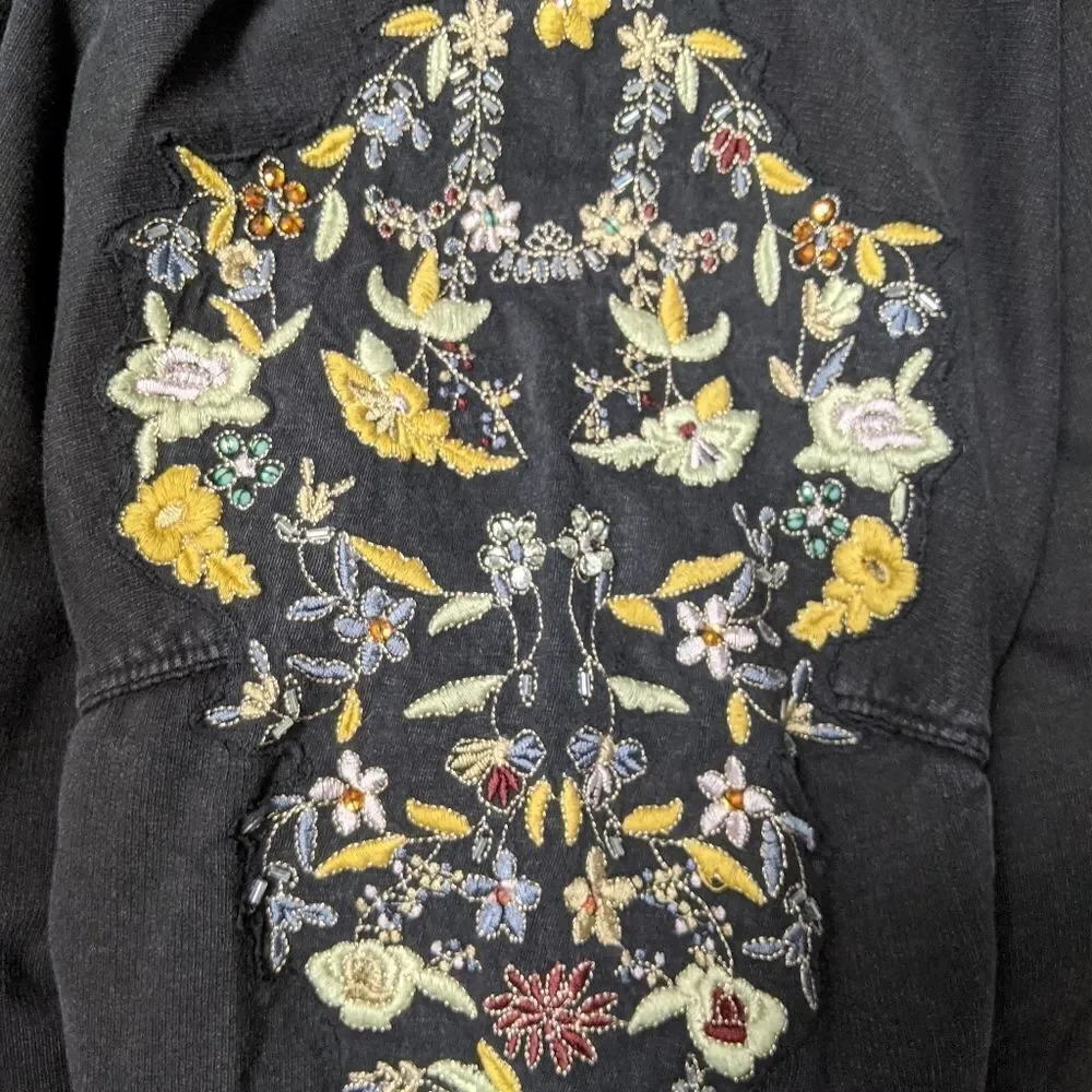 PULL & BEAR Let's Gem Floral Embroidered Sleeve Pullover Top S